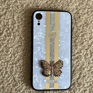 iPhone XR Phone Case - White Pearl with Sparkle Gold Decor
